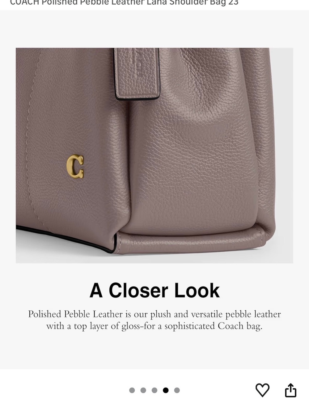 Coach Lana 23 Pebbled Leather Shoulder Bag in Brass/Dark Stone - Picture 4 of 7